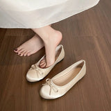 KYLETHOMASW  -  Round Toe French Style Satin Female Sandals Shallow Bow Decoration Soft Insole Ladies Flat Shoes Ballet Shoes Femme Single Shoes