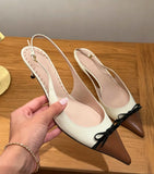 KYLETHOMASW  -  Fashion Color Blocking Design Elegant Women's Leather Pointed-Toe Slingback Stilettos High Heels Black Patent Bow Accent