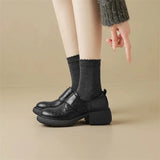 KYLETHOMASW  -  New Spring Autumn Women Pumps 2025 Fashion Round Toe Chunky Heels Loafers Casual Elegant Leather Slip On Women Mid Heels Shoes