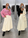 Kylethomasw Silk Satin White Maxi Skirt Long Ruffled Pleated Skirts Elegant Lantern Pants A-Line Silk Long Skirts For Women  New
