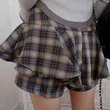 KYLETHOMASW  -  American Retro Contrast Color Plaid Ruffles Hem Mini Skirt Sexy High Waist Short Skater Skirts With Underwear