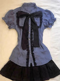 KYLETHOMASW  -  Vintage Sweet 2 Piece Set Bow Shirts Short Sleeve Casual Tops Y2k Slim Mini Skirt Harajuku Korea 90s Emo Grunge Summer Lolita