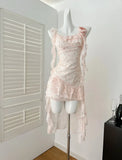 KYLETHOMASW  -  Summer Women Mini Dress Chiffon Fairy Frock One-Piece Coquette Shoujo Girl Evening Party 2000s Aesthetic Korean Sundress Cute