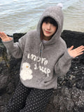 Kylethomasw Kawaii Snowman Hooded Sweatshirt Women Gray Ribbed Hoodies Knitwear Korean Fashion Oversize Cutecore Winter Clothes Chic