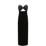 KYLETHOMASW  -  Sexy Backless Black Diamond Straps Dress Women French Hepburn High Split Velvet Dress Sleeveless Hollow Out Evening Party Dress