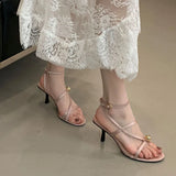 KYLETHOMASW  -  Fashion Ankle Strap Women Thin Heels Sandals Shoes Female Round Toe Footwear Party Ladies High Heels Sandals Shoes Pumps