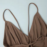 KYLETHOMASW  -  Summer New Suspender Deep V Strap Ruffle Edge High Waist Solid Color Dress