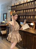 KYLETHOMASW  -  French Elegant 2 Piece Skirt Sets Female Casual Office Lady Stain Y2k Crop Top Vest + Mini Skirts Sleeveless Korean Fashion Chic