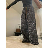 KYLETHOMASW  -  Casual Vintage Sweatpants Woman Korean Baggy Thick Flower Print Wide Leg Pants Harajuku High Waist Autumn Warm Trousers