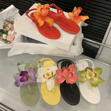 KYLETHOMASW  -  New Female Flats Sandals Shoes For Women Flip Flops Round Toe Fashion Flower Footwear Ankle Buckle Ladies Flats Sandals Shoes