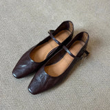 KYLETHOMASW  -  Summer New Women's Mary Jane Shoes Retro Square Toe Flat Heel Strap Genuine Leather Soft Shallow Ladies Single Shoes