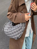 KYLETHOMASW  -  Korean Plaid Hobos Bag High Capaci Bolsos mujer College Style Shoulder Bags for Woman Commuter Sac Femme Lace-up Bolsas Bolsa