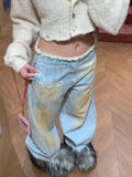 KYLETHOMASW  -  American Vintage Washed Patchwork Tie Dye Women's Jeans Fashion Street Denim Pants for Women Y2k Loose Wide Leg Pants