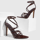 KYLETHOMASW  -  Sexy Pointed Toe Cross Strap Thin High Sandal Women Summer Fashion Ankle Strap Party Slingback Pumps Elegant Party Stripper Shoe