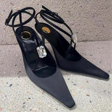 Kylethomasw Luxury Diamond Silk Thin High Heels Women Cross-Strap Sexy Banquet Dress Shoes Female Crystal Brand Pointed Toe Sandals Women