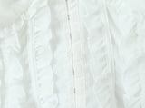 KYLETHOMASW  -  Sweet White Embroidery Hollow Out Hole Splice Lace Elastic U Collar Short Sleeve Shirt Women Center Buttons Slim Crop Tops
