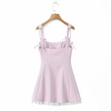 KYLETHOMASW  -  Sexy Spaghetti Straps Black Pink Mini Dress Women Pleated Hem Patchwork A-line Slim Summer Dresses Party Robe