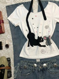 KYLETHOMASW  -  New Women's Harajuku Summer Vintage Casual T-Shirt Y2K Retro Streetwear Halter Neck Print Fashionable Hepburn Street Style