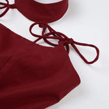 KYLETHOMASW  -  French Retro Red Bow Strap Neck Dress Waist Thin A Word Fluffy Suspender Short Skirt Spring