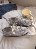 KYLETHOMASW  -  Women Sneakers Spring Summer New Leather Sweet Fashion Casual Flats Women Lace-up German Training Shoes Women Silver 321