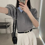 KYLETHOMASW  -  Spring Summer Knitting T-shirts Simple Hemp Pattern O Neck Solid Knitted Tees Short Sleeve Korean Fashion Ropa De Mujer