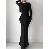 KYLETHOMASW  -  Gothic Black Sexy Party Dress Waisted Fishtail Skirt Long Sleeves Hollow Hip-covering Long Skirt
