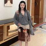 KYLETHOMASW  -  Japan Retro Pony Print Knee Length Skirts Women Summer Holiday Simple Daily High Waist Thin Office Work A-line Skirt Runway 004B