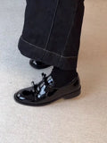 KYLETHOMASW  -  Preppy Double Bowtie Oxfords Woman Low Heels Flats Shiny Small Leather Shoes Ladies College Girls Sneakers Femmes Derby Loafers