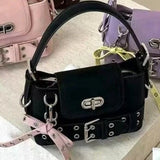 KYLETHOMASW  -  Sweet Korean Lady Style Pink Suede Handbag Straps Belts Bows Mini Storage Bags Mobile Phone Bags Women's Bag Tote Bag