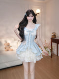 KYLETHOMASW  -  Sweet Coquette 3D Floral Applique Mock Two Piece Princess Dress Women Fairycore Pink Bowknot Puffy Birthday Party Gown Outfits