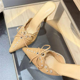 KYLETHOMASW  -  Pink Elegant Designer Hollow Out Pointed Toe Woman Slippers Fashion Thin Low Heels Mules Shoes Zapatos De Mujer