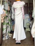 KYLETHOMASW  -  Spring New Elegant Ruffle Off Shoulder Dress French  Style Vintage Party Bodycon Banquet Dress Summer Sweet Long Dresses