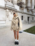 KYLETHOMASW  -  Fashionable And Versatile With Belt Khaki Trench Coat Women Long Sleeve Lapel Collar Autumn Winter Loose Windbreaker