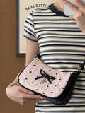 KYLETHOMASW  -  Korean Sweet Yarn Bow Underarm Bag Women's Pink Contrast Single Shoulder Crossbody Commuter Bags