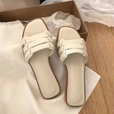 KYLETHOMASW  -  Flat Bottomed Slippers for Women New Anti Slip Woven One Word Sandals Women's Summer Outdoor Wear Beach Slippers for Women