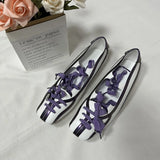 KYLETHOMASW  -  Spring   Lolita Square Toe Purple Flat Ballet Shoes Women's   New Straps Bow Color Matching Mary Jane Shoes