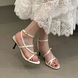KYLETHOMASW  -  Fashion Ankle Strap Women Thin Heels Sandals Shoes Female Round Toe Footwear Party Ladies High Heels Sandals Shoes Pumps