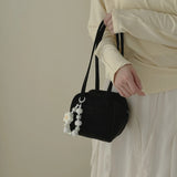 KYLETHOMASW  -  Women's Cute Mini Leather Flower Bead Charm Handbag Sweet Casual Aesthetic Daily Dating Simple Shoulder Bag New Trend