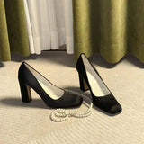KYLETHOMASW  -  Square Toe High Heels Women Designer Chunky Vintage Heels Pumps Black Elegant Fashion Closed Toe Heels Shoes Ladies