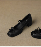 KYLETHOMASW  -  Butterfly-knot Elegant Shallow Mouth Women Pumps 2025 Mary Jane Fashion Square Toe Metal Buckle Thick Heel Dress Ladies Footwear