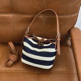 KYLETHOMASW  -  Design Stripe Knitting Bucket Bag Woven Hand Bag Beach Shoulder Bag Holiday Handbag Crossbody Purse for Women