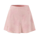 KYLETHOMASW  -  French Style Pink White Jacquard Satin Skirt For Women High Waist Elegant A-line Mini Sweet Skirts