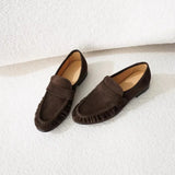 KYLETHOMASW  -  Women's New Retro Pleated Black Leather Penny Loafers Premium Eel Skin Texture Comfortable Slip-On Flats Daily Office Casual
