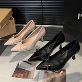 KYLETHOMASW  -  Spring Butterfly-knot Women Office Pumps Shoes Sexy Thin Heel Slip On Shoes Ladies Eelgant Pointed Toe Party Dress Shoes