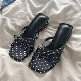 KYLETHOMASW  -  Bow Women Chunky Slippers Elegant High Heels Shoes Dress Party Sandals Designer Pumps Walking Slides Trend Mujer Zapatos