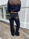 KYLETHOMASW  -  Y2K Star Patch Jeans Women High Waist Floor Length Denim Pants Retro Streetwear Embellished Gothic Punk Party Trousers