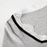 KYLETHOMASW  -  Pure Desire Girl Lace Lace Splicing Folded Chest Type Square Neck T-shirt Autumn/Winter New Cutoff Versatile Top
