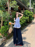 KYLETHOMASW  -  Women Summer Halter Neck Sleeveless Backless Blouse Top Lace Trim Boho Peplum Camisole Elegant Holiday Beachwear Korean Style