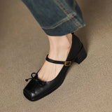KYLETHOMASW  -  Butterfly-knot Elegant Shallow Mouth Women Pumps 2025 Mary Jane Fashion Square Toe Metal Buckle Thick Heel Dress Ladies Footwear