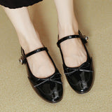 KYLETHOMASW  -  Hook&Loop Flats Mary Janes Women Round Toe Bowtie Ballets Shoes Ladies Red Japanned Leather Loafers Daily Office Mocassines